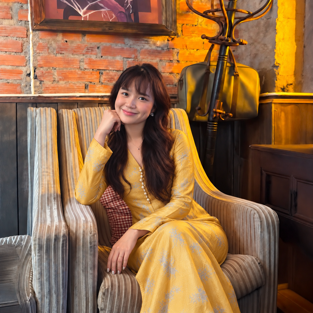 “Tu Nghi” Dress – Reversed Wormsilk Satin in Antique Gold