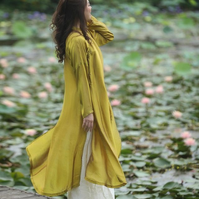 "The Satin Poetry" Ao-dai Set - Premium Satin in Chartreuse