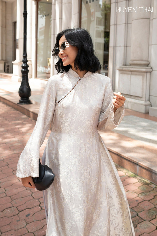 “Bạch Ngọc” - Wormsilk Ao Dai Set in Ivory Grey