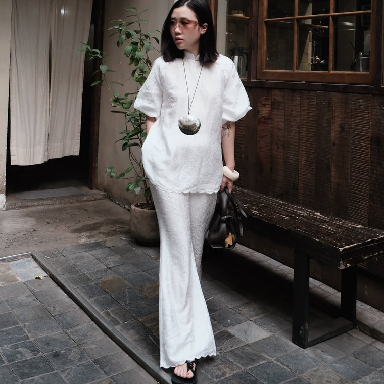 “Bồng Bềnh” Set – Worksilk Ensemble in Pearl White