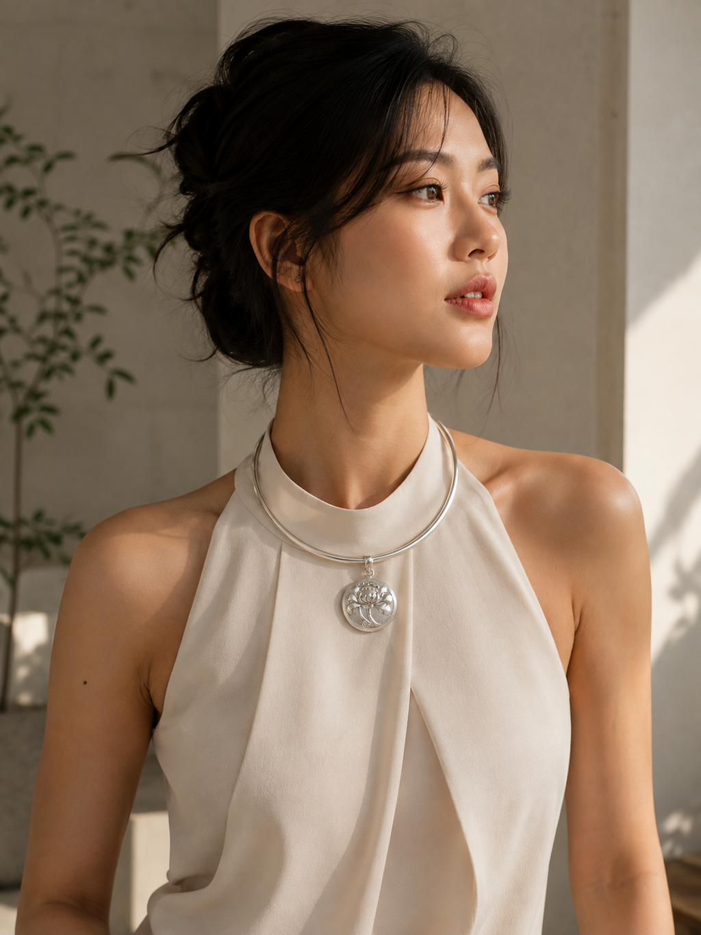 “Silver Lotus” – Hand-Carved 99.9% Fine Silver Pendant by Hi De Maison