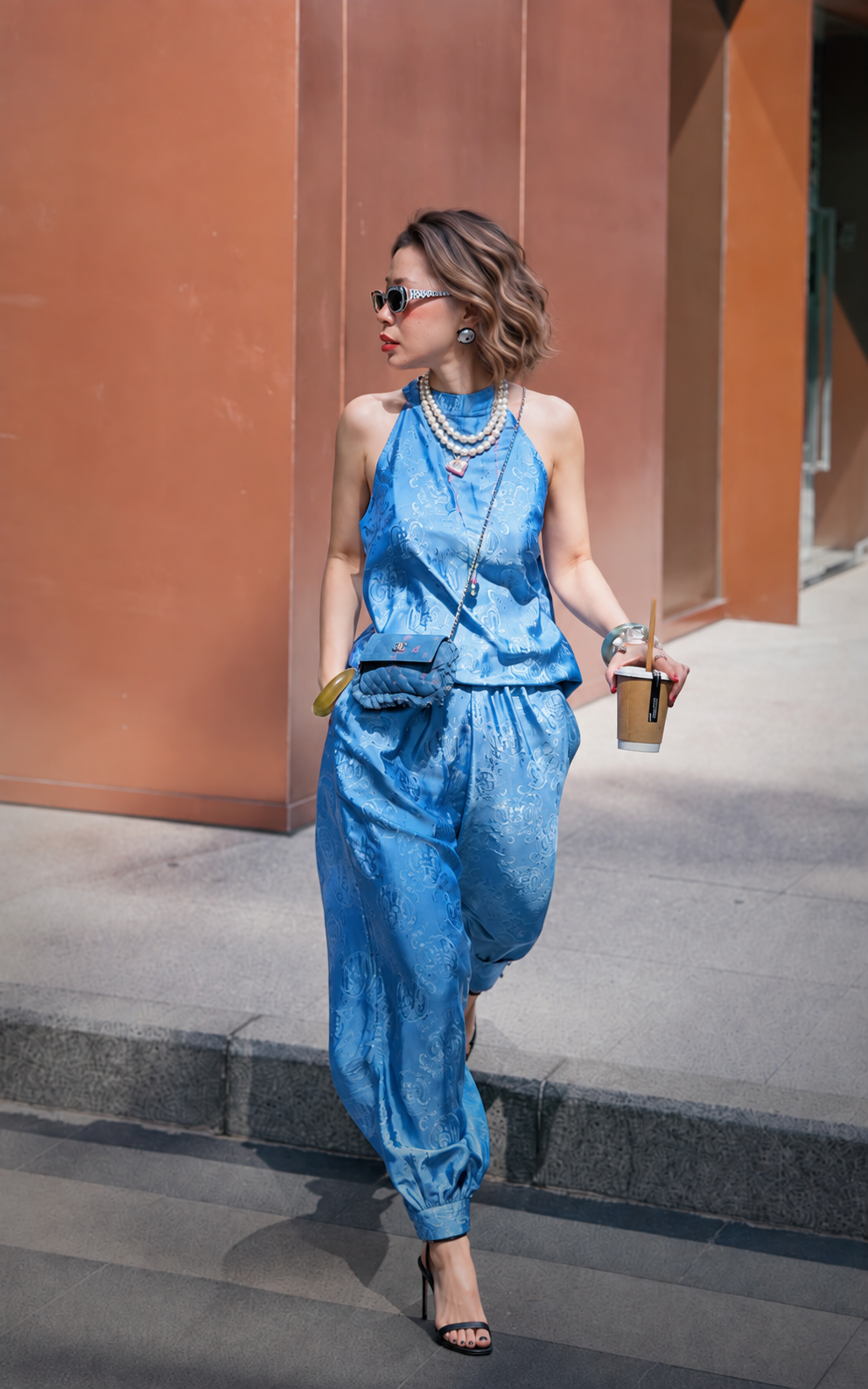 “Azure Ease” Set – Wormsilk Halter Top & Balloon Trouser Set in Celestial Blue