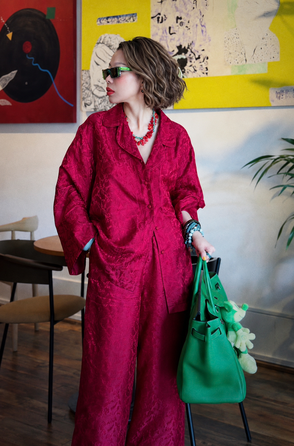 “Nomad Silk” Suit Pajamas – Wormsilk in Crimson Rouge