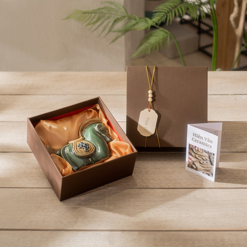 Vietnamese Ceramics - Gallop of Auspice – Premium Ceramics Decor - flat lay display in green by Sa Maison