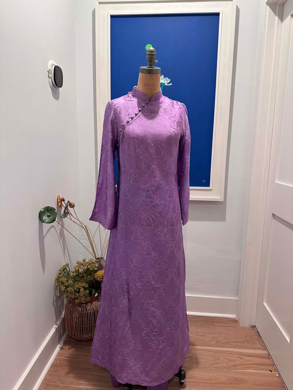 “Tử Yên” - Wormsilk Ao Dai Set in Orchid Violet - front view by Huyen Thai Collection