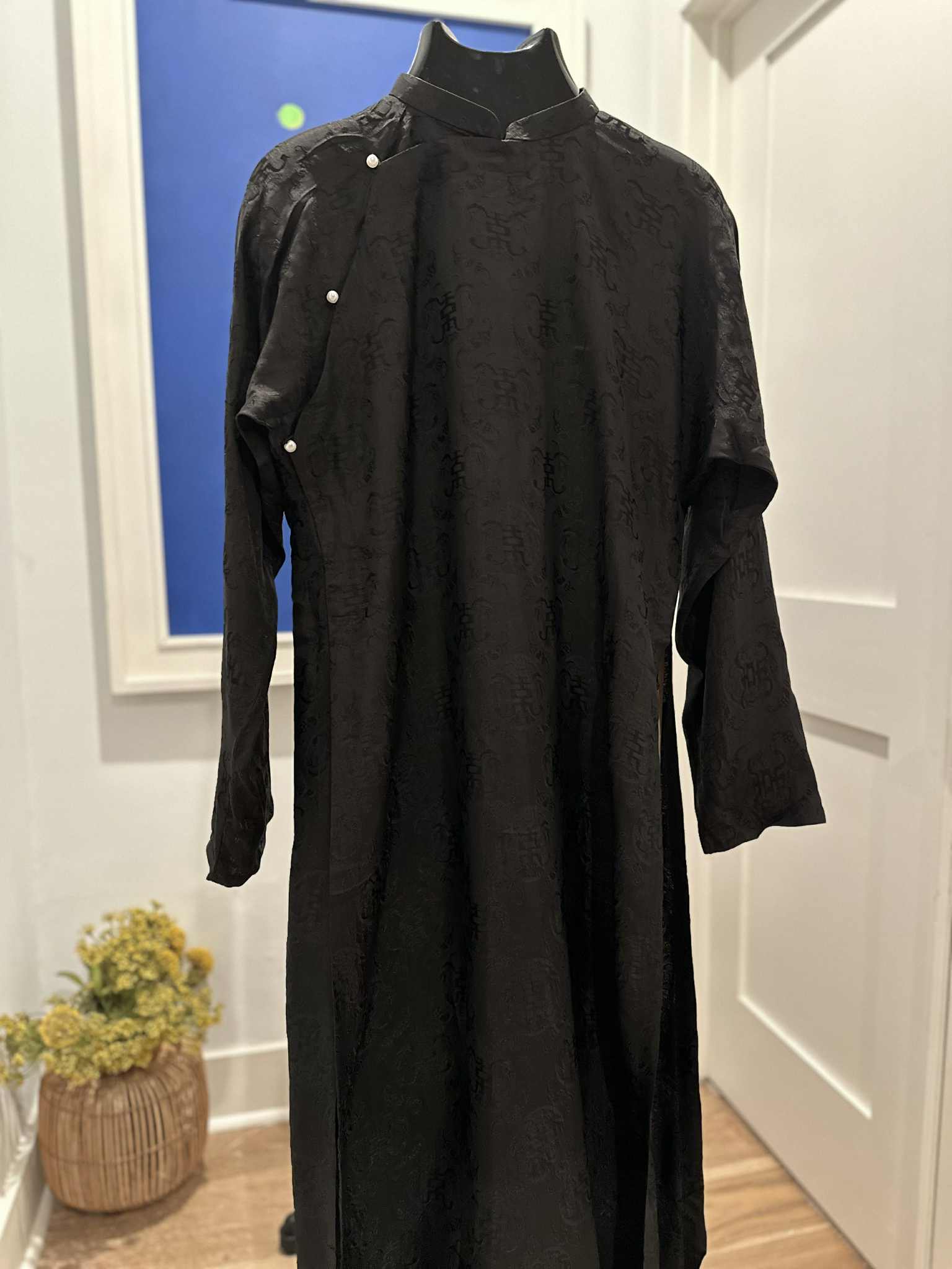 Vietnamese Ao Dai - Loc Tho Ao Dai for Men - Wormsilk - front view in brocade in black by Moc - Men