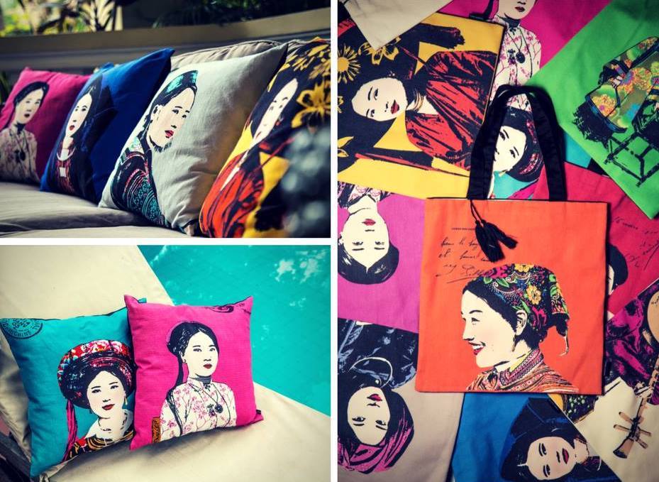 "Faces of Vietnam" Cushion Covers - Salmon tone