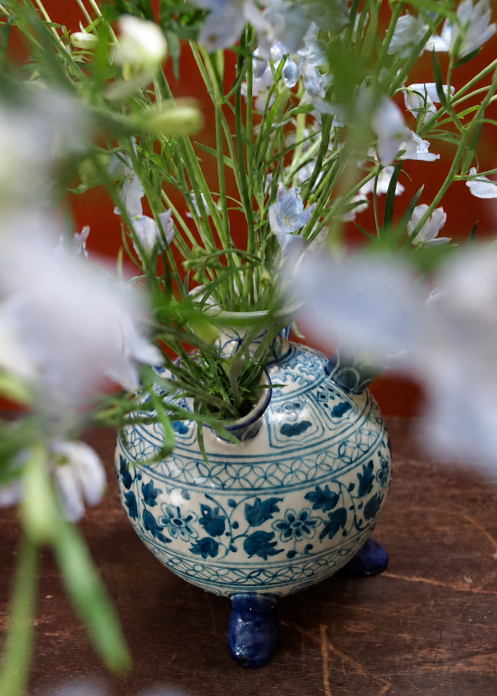 Bat Trang ceramics - 5-bulb Tulipiere Vase in Green and Off-White