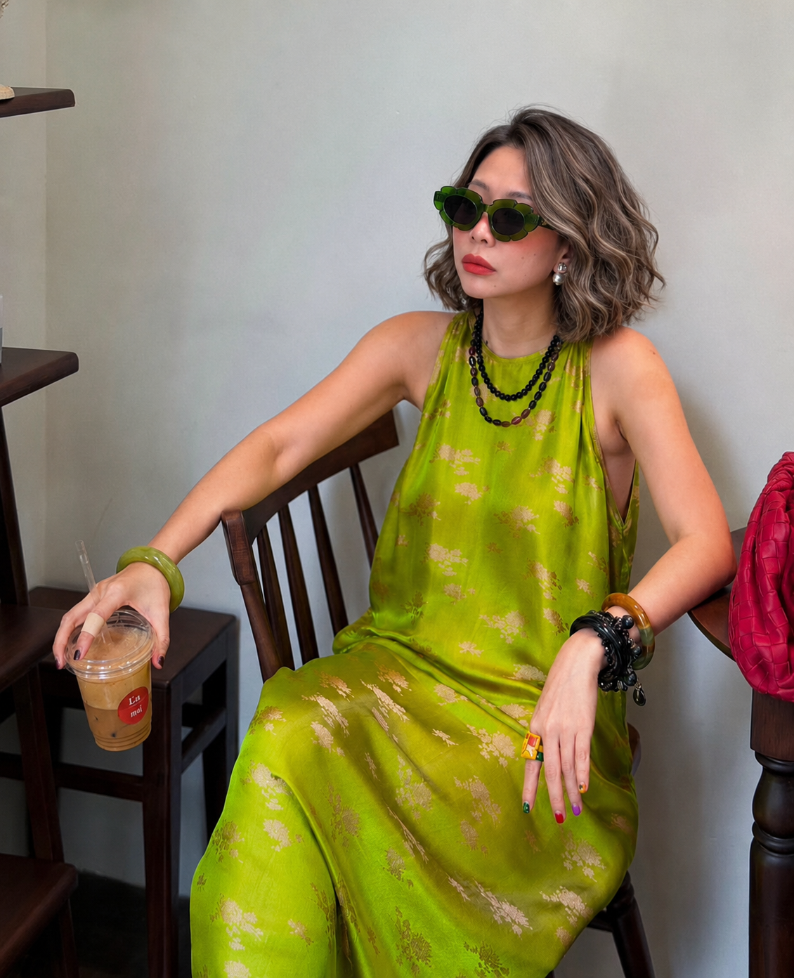 “Chartreuse Reverie” Halter Dress – Reverse Wormsilk in Green