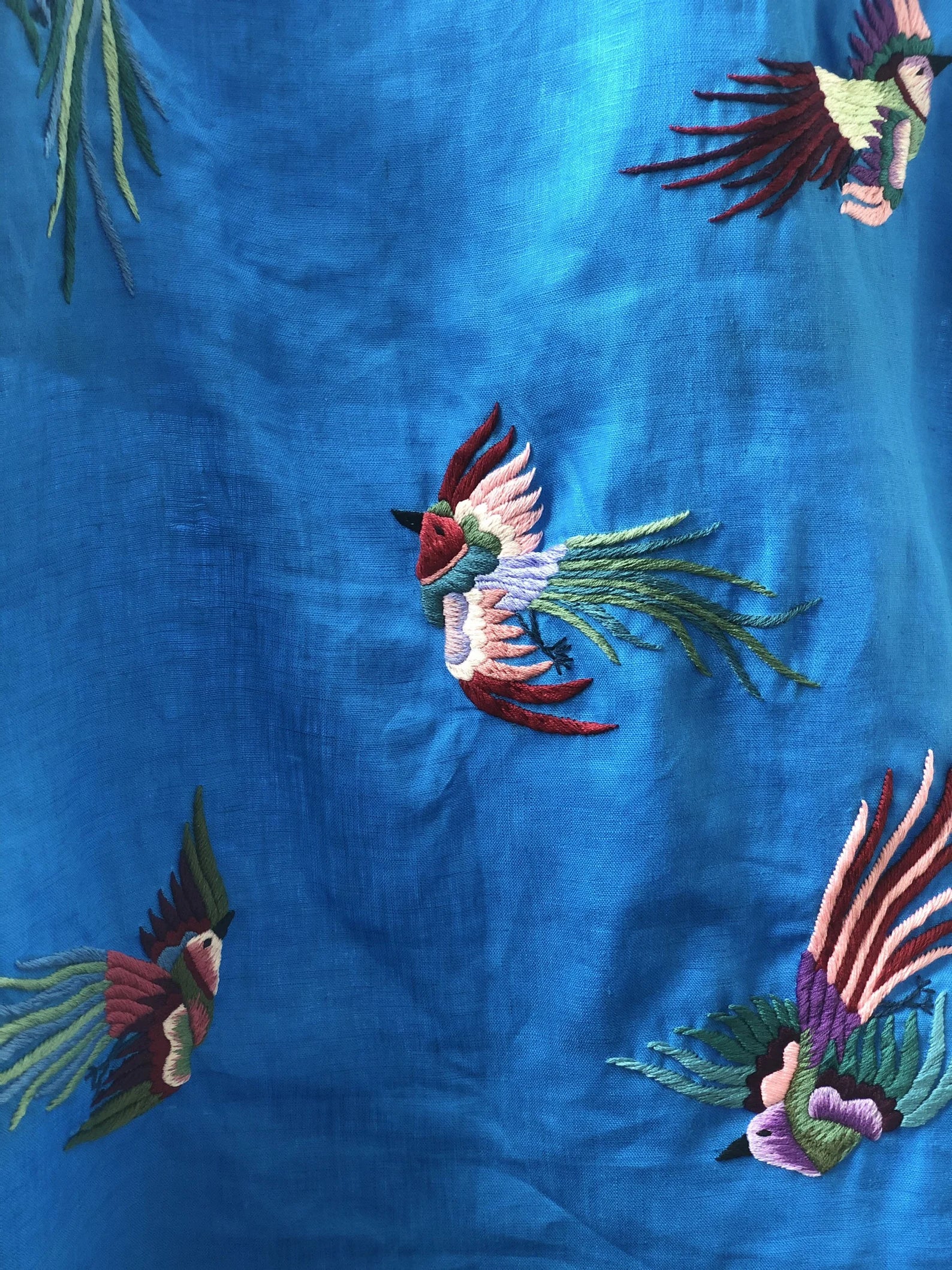 “Indigo” Embroidered Linen Dress in Blue
