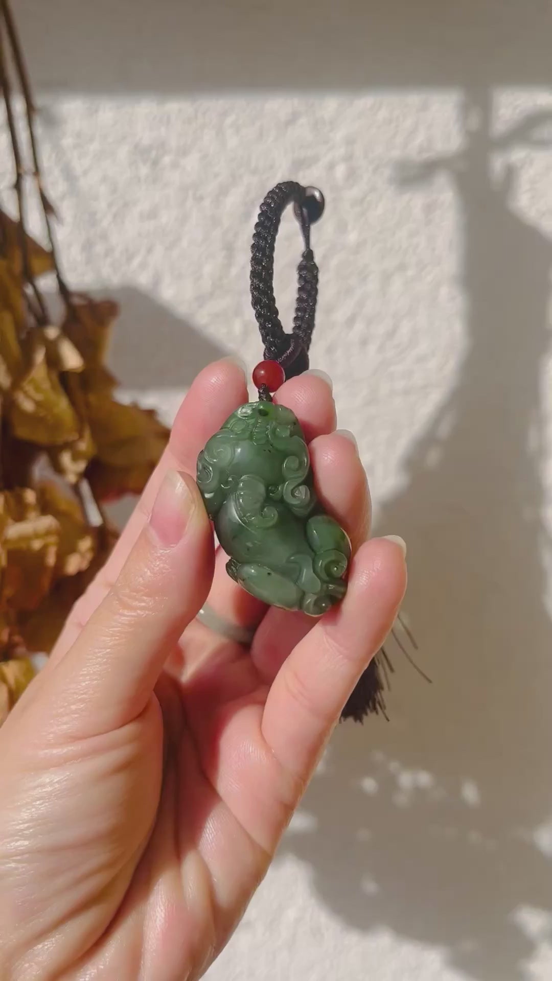 "Fortune Fang" - Key Chain/Bag Charm with a Carved Green Hetian Jade Pixiu