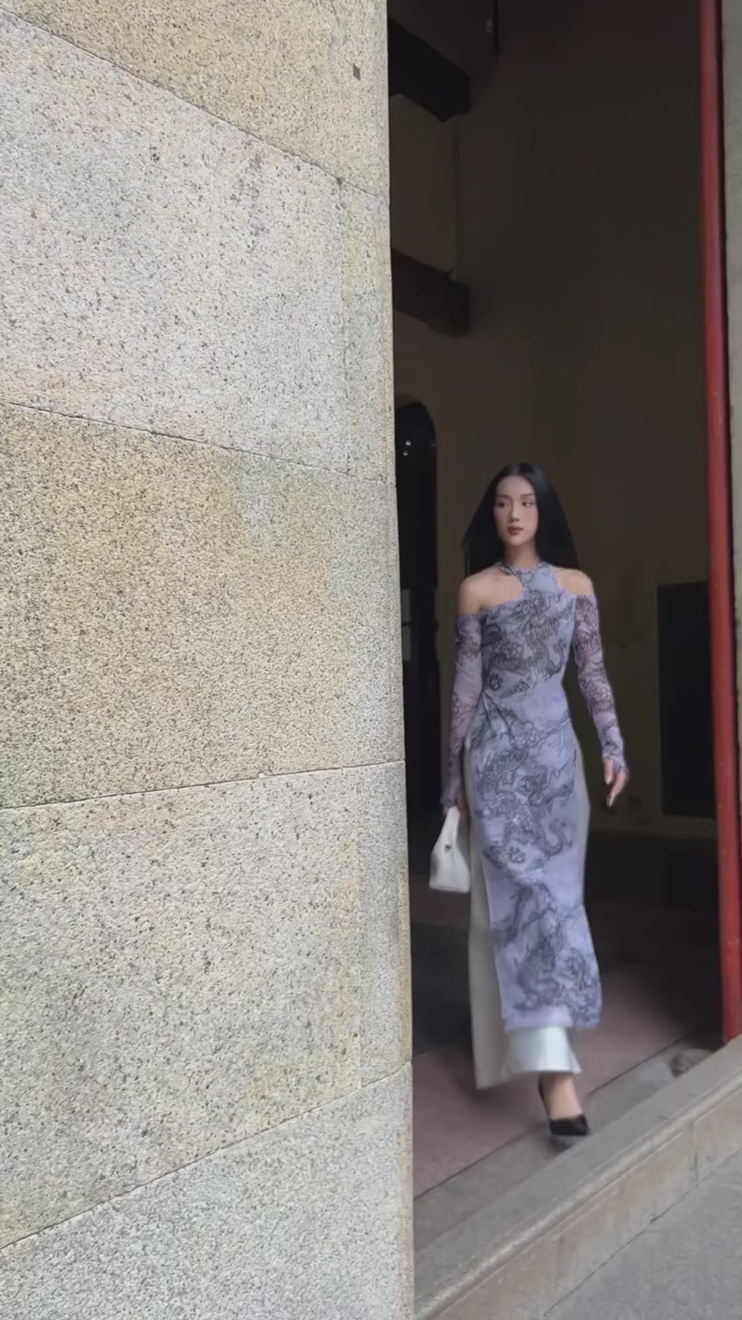 Jia Chen - Tulle Ao Dai Set in Black