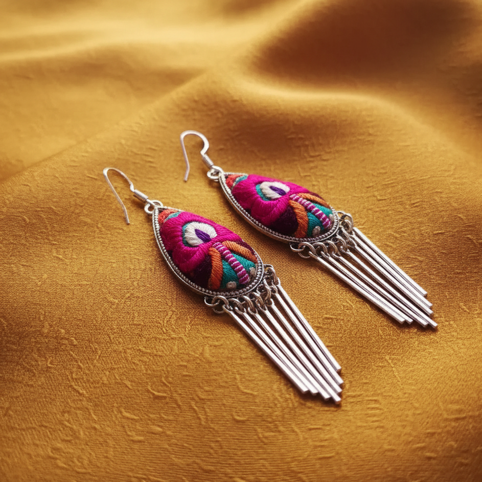 Phoenix Petal Vietnamese artisan earrings lifestyle shot