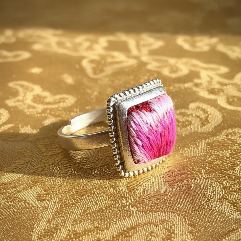 Spring Bloom Miao embroidery silk ring with traditional Vietnamese spring blossom design