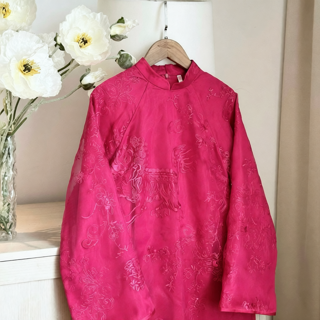 Yen Son - Embroidered Ao Dai set in Magenta [Wedding Collection] - front view by SON